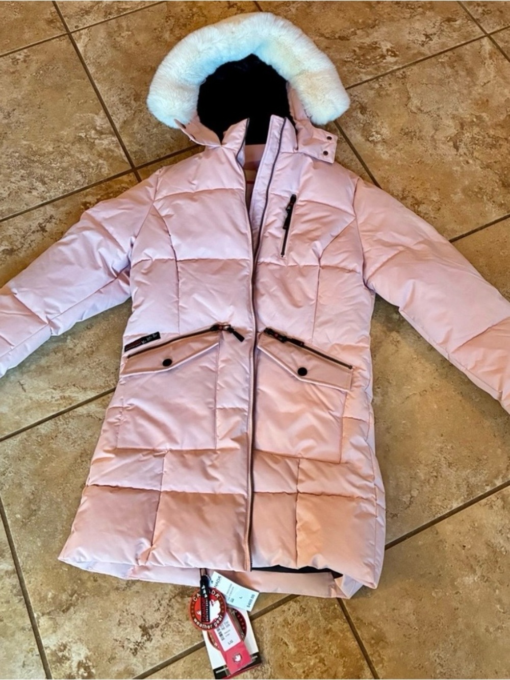 Canada Weather Gear NWT Blush Pink Faux Fur Hood Puffer Parka L - Picture 4 of 11